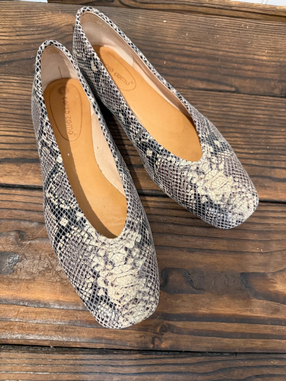 Corso Como Trishina Leather Snake-Print Ballet Flats